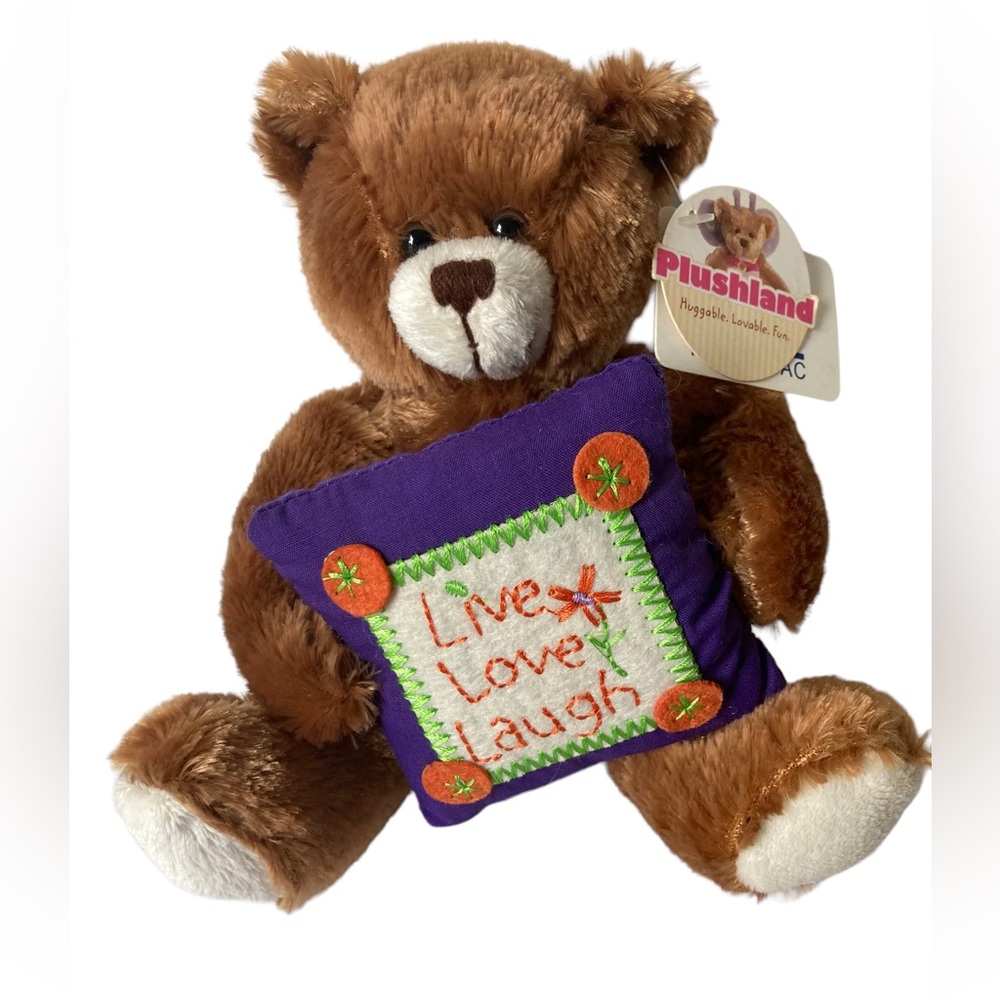 Plushland Live Love Laugh Brown Teddy Bear Plush 5.5" Hang Tags NAFCU/PAC